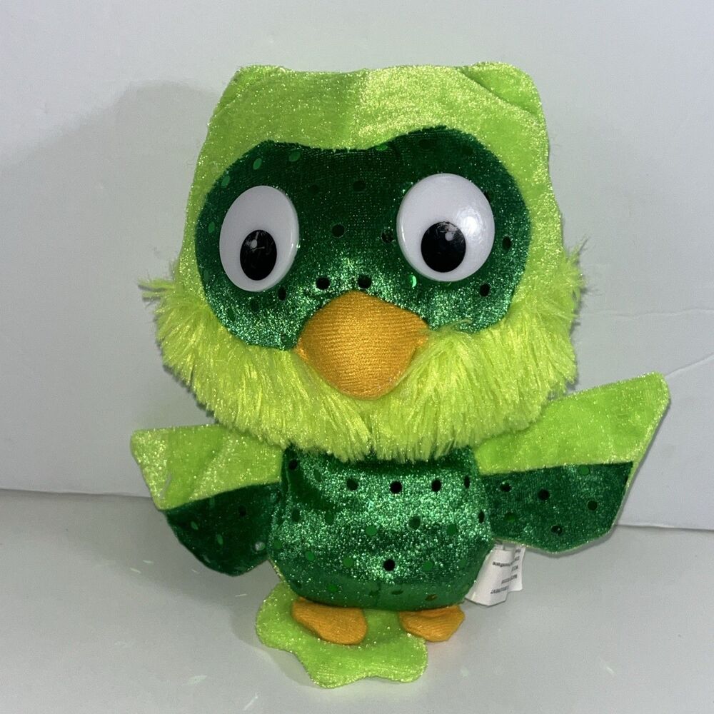 Classic Toy Company Owl Plush Green Bird Sequins Big Eyes Stuffed Animal